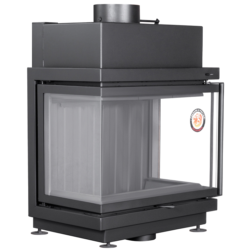 Каминная топка Экокамин АЛЬФА 700 три стекла черный шамот подовая